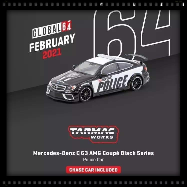 Load image into Gallery viewer, Mercedes-Benz C63 AMG Coupé Black Series Police Car TARMAC WORKS 1:64
