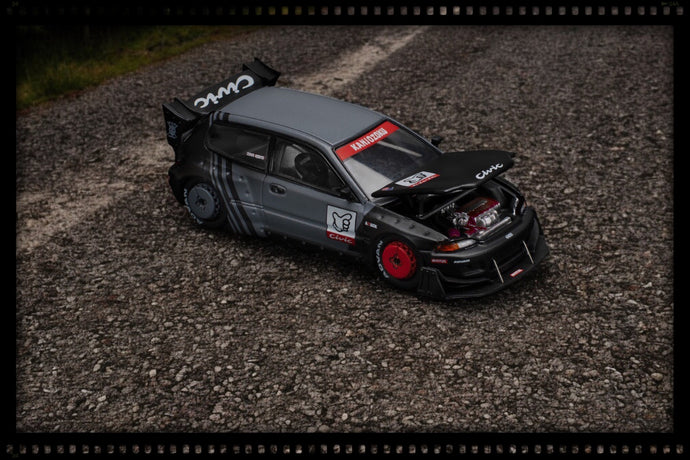 Honda Pandem Civic EG6 *Kanjozoku* Zwart/Grijs/Rood POP RACE 1:64