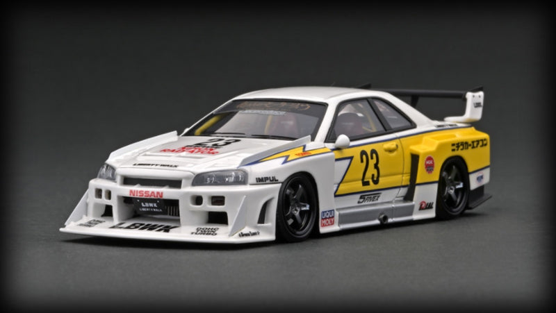 Load image into Gallery viewer, Nissan LB-ER34 Super Silhouette SKYLINE WHITE/YELLOW With Mr. Kato IGNITION MODEL 1:43
