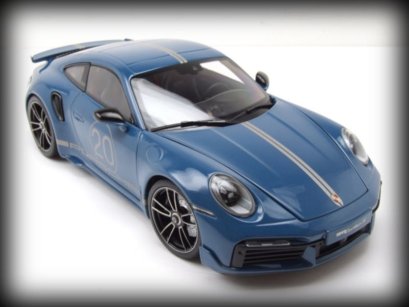 Chargez l&#39;image dans la visionneuse de la galerie, Porsche 911 (992) Turbo S coupé Sport Design 2021 Bleu MINICHAMPS 1:18
