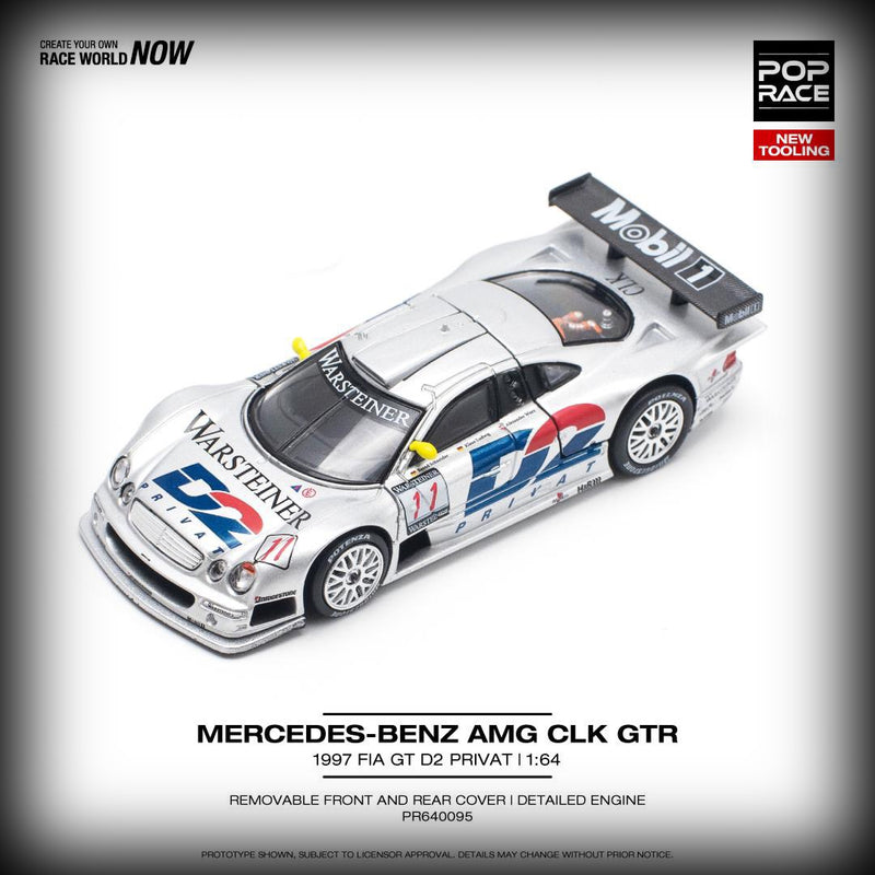 Chargez l&#39;image dans la visionneuse de la galerie, Mercedes-Benz CLK AMG GTR D2 1997 FIA GT Argenté POP RACE 1:64
