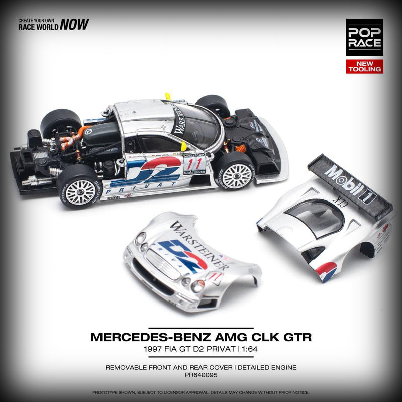 Chargez l&#39;image dans la visionneuse de la galerie, Mercedes-Benz CLK AMG GTR D2 1997 FIA GT Argenté POP RACE 1:64
