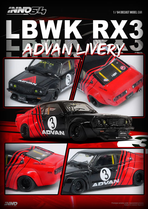 Mazda LBWK RX3 Savanna *Advan Livery* Noir/Rouge INNO64 Models 1:64