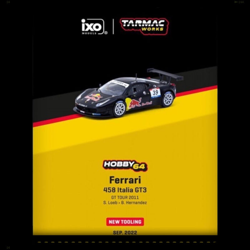 Load image into Gallery viewer, Ferrari 458 Italia GT3 #39 S. Loeb/B.Hernandez GT Tour 2011 TARMAC WORKS 1:64
