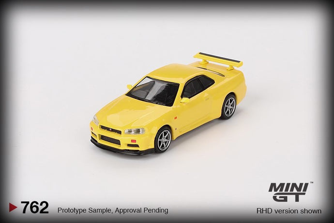 Nissan SKYLINE GT-R (R34) V- SPEC LIGHTNING JAUNE 1999 (RHD) MINI GT 1:64