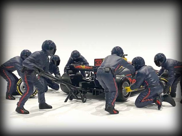 Load image into Gallery viewer, F1 Pit Crew Figures set #2 Team Blue-Purple 7 figures. (Car not included) AMERICAN DIORAMA 1:43
