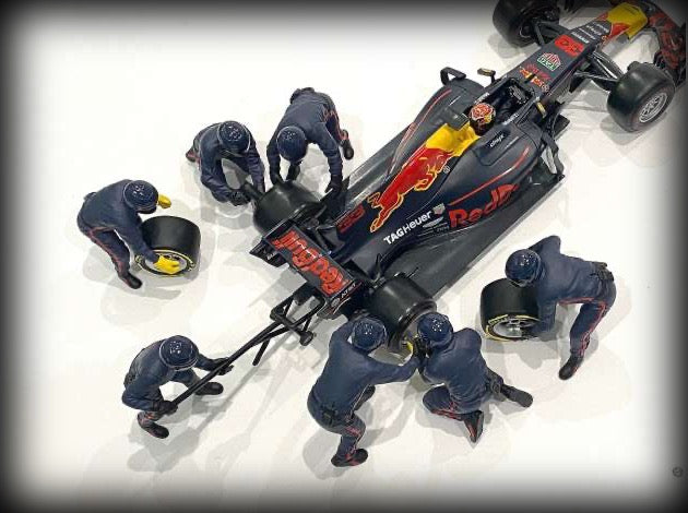 Load image into Gallery viewer, F1 Pit Crew Figures set #2 Team Blue-Purple 7 figures. (Car not included) AMERICAN DIORAMA 1:43
