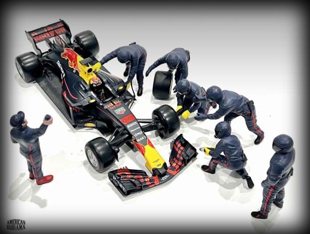 Laad de afbeelding in de Gallery-viewer, Pit Crew Figuren set #3 Team Blauw-Paars (7 figuren). (Auto niet inbegrepen) AMERICAN DIORAMA 1:43
