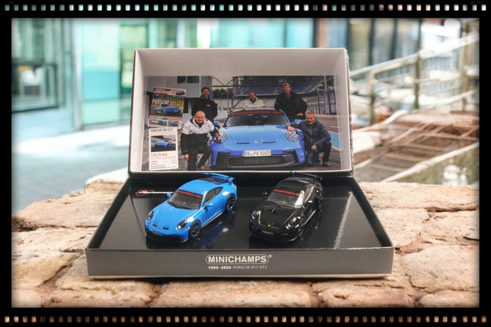 Porsche 911 (992) GT3 – 2021 - SET VOOR 2 AUTO'S – BLAUW/ZWART - LIMITED EDITION - MINICHAMPS 1:43