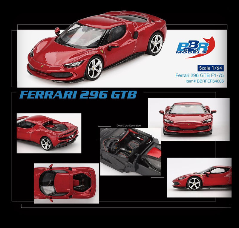 Laad de afbeelding in de Gallery-viewer, Ferrari 296 GTB F1-75 Rood Imola 2024 BBR Models 1:64
