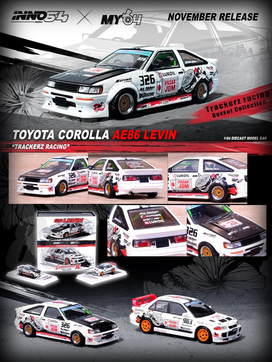 Toyota Corolla Levin AE86 #326 & Mitsubishi Lancer EVO III #963 Trackerz Racing set of 2 INNO64 Models 1:64