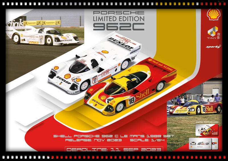 Laad de afbeelding in de Gallery-viewer, Porsche 962 LM Shell Combo #35 &amp; #36 Winnaar 24h Le Mans 1994 (LIMITED EDITION 1500 STUKS) Geel/Rood/Wit/Zwart TINY TOYS 1:64
