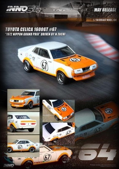 Toyota Celica 1600GT TA22 #68 & #68 Nippon Grandprix 1972 box de 2 INNO64 Models 1:64
