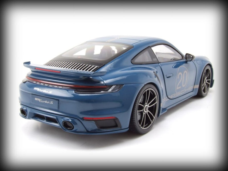 Chargez l&#39;image dans la visionneuse de la galerie, Porsche 911 (992) Turbo S coupé Sport Design 2021 Bleu MINICHAMPS 1:18
