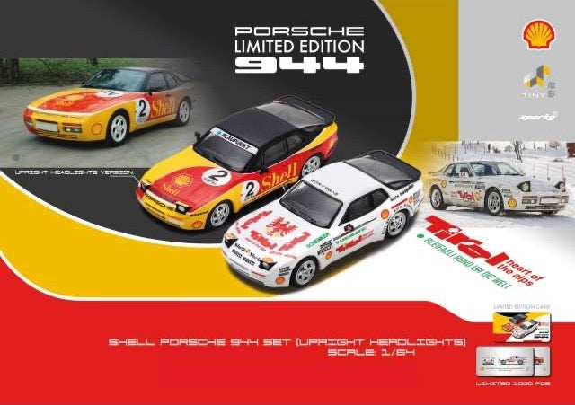 Laad de afbeelding in de Gallery-viewer, Porsche 944 Turbo Cup Shell Combo Adler Von Tirol en #2 (staande koplampen) (LIMITED EDITION 1000 STUKS) Geel/Rood/Wit/Zwart TINY TOYS 1:64
