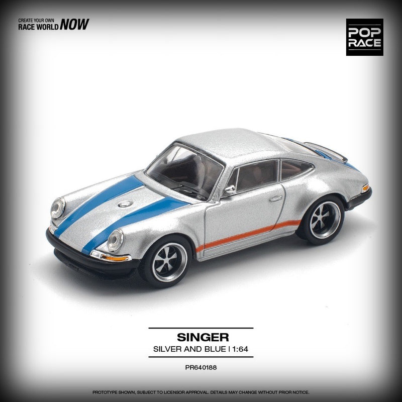 Laad de afbeelding in de Gallery-viewer, Porsche Singer Zilver/Blauw POP RACE 1:64
