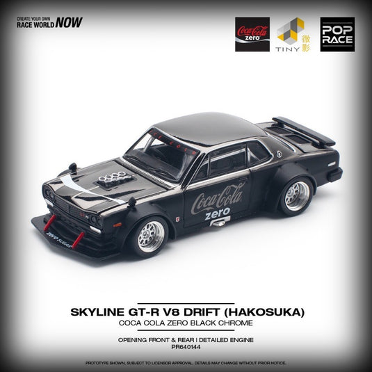 Nissan Skyline GT-R V8 Drift *Hakosuka* *Coca-Cola zero* Chrome black POP RACE 1:64