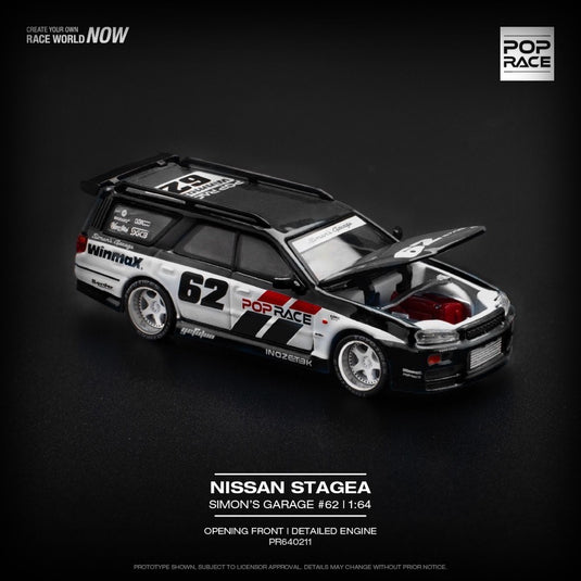 Nissan Stagea Simon`s Garage #62 Zwart POP RACE 1:64