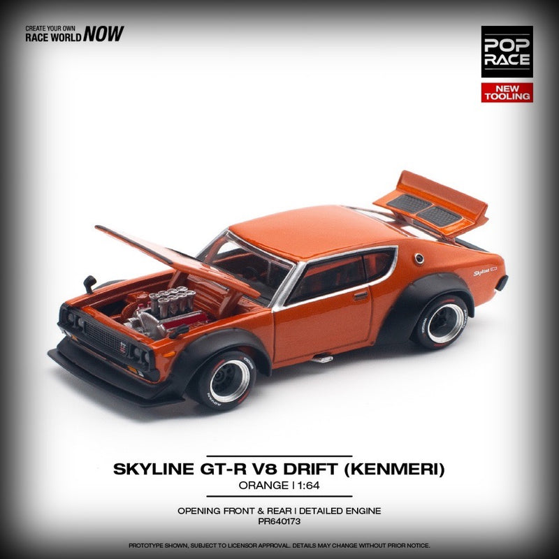 Laad de afbeelding in de Gallery-viewer, Nissan Skyline GT-R V8 Drift *Kenmeri* Orange POP RACE 1:64
