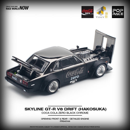 Nissan Skyline GT-R V8 Drift *Hakosuka* *Coca-Cola zero* Chrome noir POP RACE 1:64