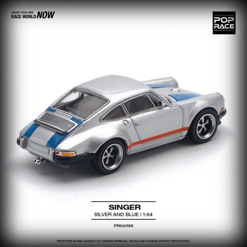 Laad de afbeelding in de Gallery-viewer, Porsche Singer Zilver/Blauw POP RACE 1:64
