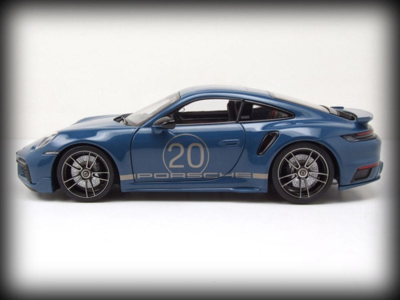 Chargez l&#39;image dans la visionneuse de la galerie, Porsche 911 (992) Turbo S coupé Sport Design 2021 Bleu MINICHAMPS 1:18
