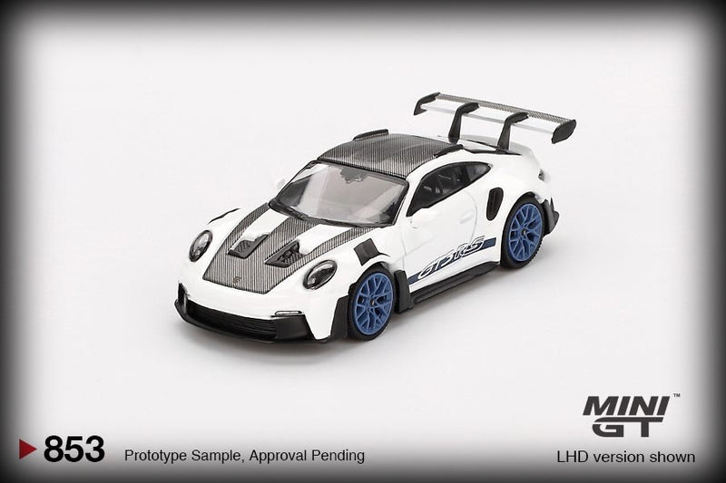 Laad de afbeelding in de Gallery-viewer, Porsche 911 (992) GT3 RS WEISSACH PAKKET WIT MET INDIGO BLAUW (LHD) MINI GT 1:64
