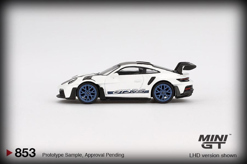 Laad de afbeelding in de Gallery-viewer, Porsche 911 (992) GT3 RS WEISSACH PAKKET WIT MET INDIGO BLAUW (LHD) MINI GT 1:64
