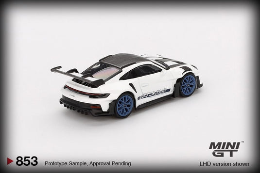 Porsche 911 (992) GT3 RS WEISSACH PACKAGE BLANC AVEC BLEU INDIGO (LHD) MINI GT 1:64