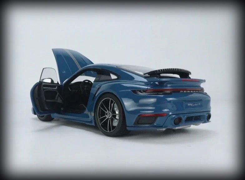 Chargez l&#39;image dans la visionneuse de la galerie, Porsche 911 (992) Turbo S coupé Sport Design 2021 Bleu MINICHAMPS 1:18
