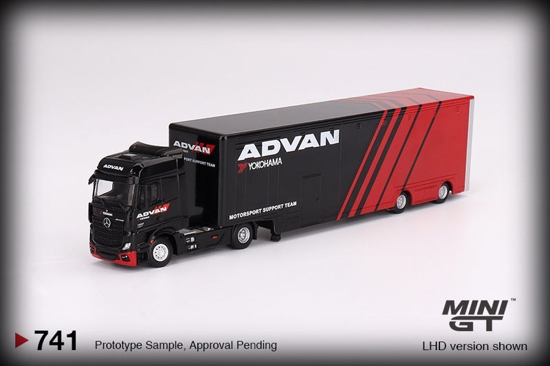 Load image into Gallery viewer, Advan Yokohama SET (Mercedes-Benz ACTROS W/ RACING TRANSPORTER 2023 - Nissan SILVIA S15 LB-SUPER SILHOUETTE BLACK 1999 - Paddock SERVICE TENT SET 2023) MINI GT 1:64
