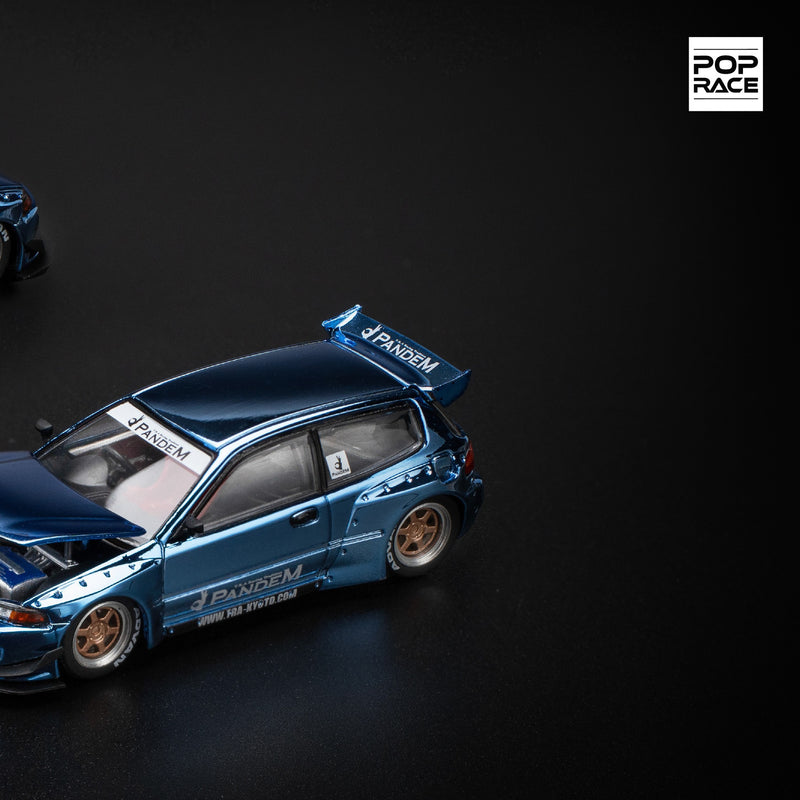 Laad de afbeelding in de Gallery-viewer, Honda CIVIC Pandem EG6 Blauw POP RACE 1:64
