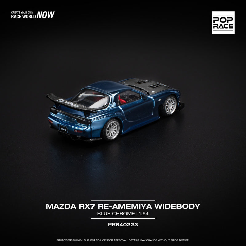 Laad de afbeelding in de Gallery-viewer, Mazda RX7 Re-Amemiya Widebody Blauw POP RACE 1:64
