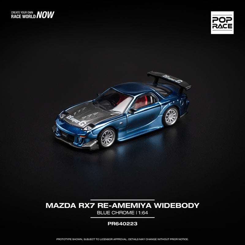 Laad de afbeelding in de Gallery-viewer, Mazda RX7 Re-Amemiya Widebody Blauw POP RACE 1:64
