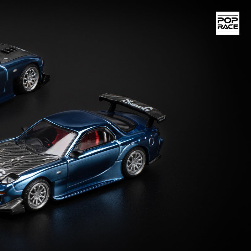 Laad de afbeelding in de Gallery-viewer, Mazda RX7 Re-Amemiya Widebody Blauw POP RACE 1:64
