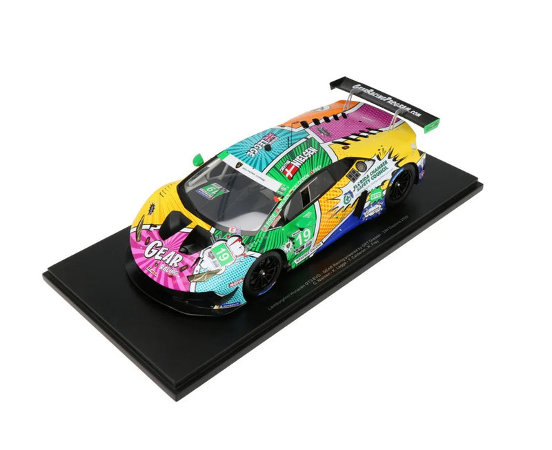 Chargez l&#39;image dans la visionneuse de la galerie, Lamborghini HURACAN GT3 EVO TEAM GEAR RACING BY GRT GRASSER N 19 24h DAYTONA 2020 C.NIELSEN - K.LEGGE - T.CALDERON - R.FREY - BLEU CLAIR JAUNE/VERT avec case &amp; base SPARK 1:18
