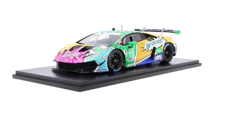 Chargez l&#39;image dans la visionneuse de la galerie, Lamborghini HURACAN GT3 EVO TEAM GEAR RACING BY GRT GRASSER N 19 24h DAYTONA 2020 C.NIELSEN - K.LEGGE - T.CALDERON - R.FREY - BLEU CLAIR JAUNE/VERT avec case &amp; base SPARK 1:18
