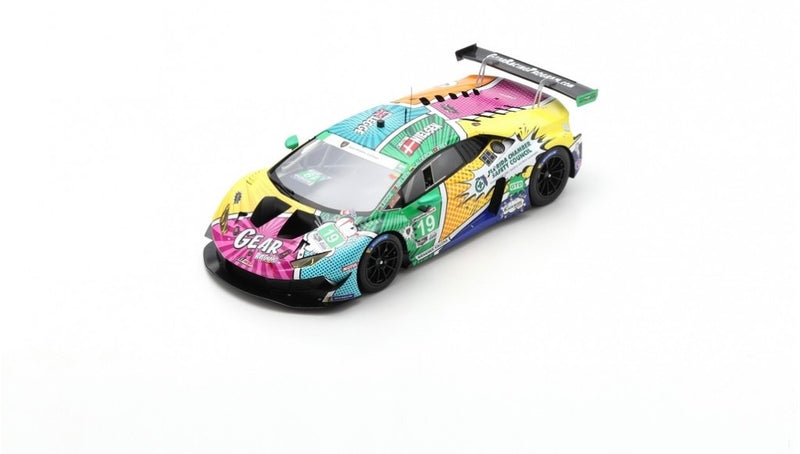 Chargez l&#39;image dans la visionneuse de la galerie, Lamborghini HURACAN GT3 EVO TEAM GEAR RACING BY GRT GRASSER N 19 24h DAYTONA 2020 C.NIELSEN - K.LEGGE - T.CALDERON - R.FREY - BLEU CLAIR JAUNE/VERT avec case &amp; base SPARK 1:18
