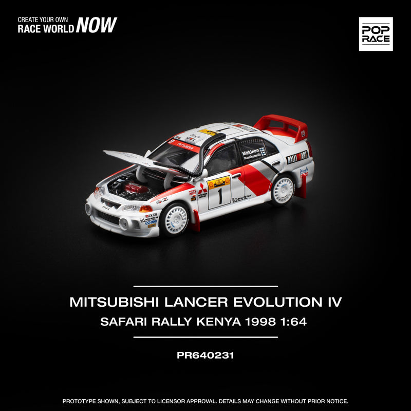 Laad de afbeelding in de Gallery-viewer, Mitsubishi Lancer Evolution IV, #1 Safari Rally Kenia 1998 Wit/Rood POP RACE 1:64
