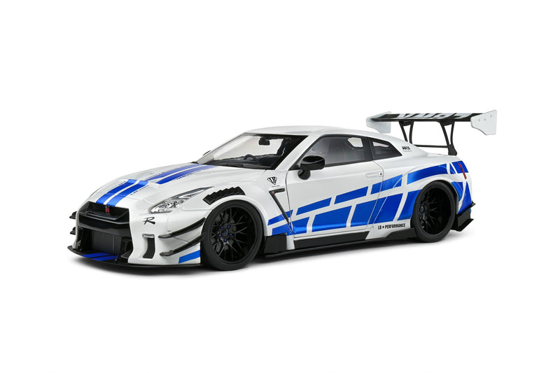 Chargez l&#39;image dans la visionneuse de la galerie, Nissan GT-R (R35) W/ LIBERTY WALK CARROSSERIE 2.0 PAUL TRIBUTE 2024 BLANC/BLEU SOLIDO 1:18
