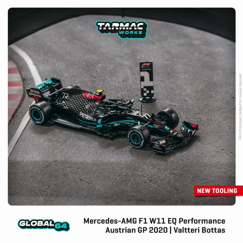 Laad de afbeelding in de Gallery-viewer, Mercedes Benz AMG F1 W11 EQ Performance #77 Valtteri Bottas Winner Austrian Grand Prix 2020 TARMAC WORKS 1:64
