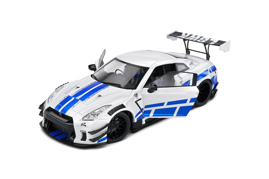 Nissan GT-R (R35) W/ LIBERTY WALK CARROSSERIE 2.0 PAUL TRIBUTE 2024 BLANC/BLEU SOLIDO 1:18