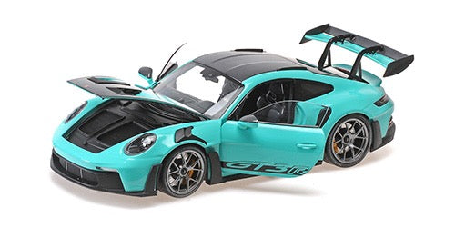 Chargez l&#39;image dans la visionneuse de la galerie, Porsche 911 (992) GT3RS 2024 VERT AVEC ROUES GRIS FONCÉ MINICHAMPS 1:18
