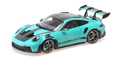 Laad de afbeelding in de Gallery-viewer, Porsche 911 (992) GT3RS 2024 GROEN MET DONKER ZILVEREN WIELEN MINICHAMPS 1:18
