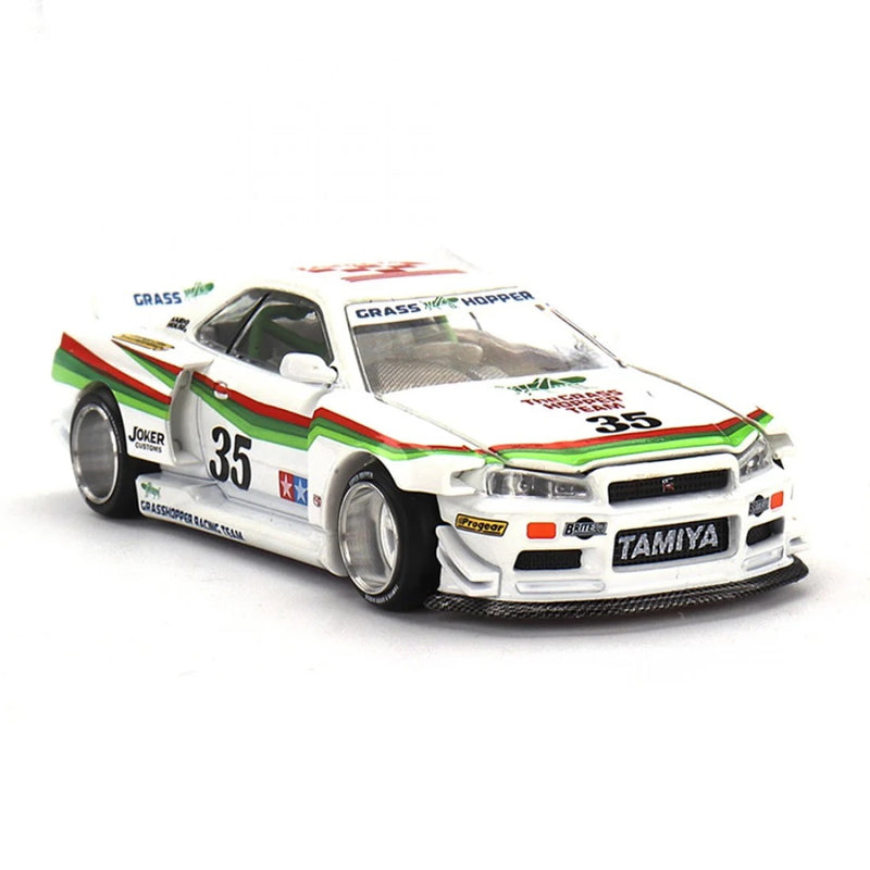 Load image into Gallery viewer, Nissan SKYLINE GT-R (R34) X TAMIYA &quot;THE GRASSHOPPER&quot; V1 1999 MINI GT 1:64
