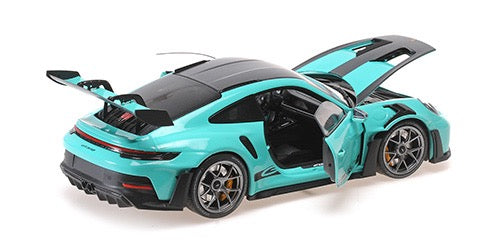 Chargez l&#39;image dans la visionneuse de la galerie, Porsche 911 (992) GT3RS 2024 VERT AVEC ROUES GRIS FONCÉ MINICHAMPS 1:18
