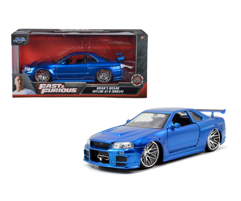 Laad de afbeelding in de Gallery-viewer, Fast &amp; Furious Nissan Skyline GT-R (BNR34) 2002 Blauw JADA 1:24
