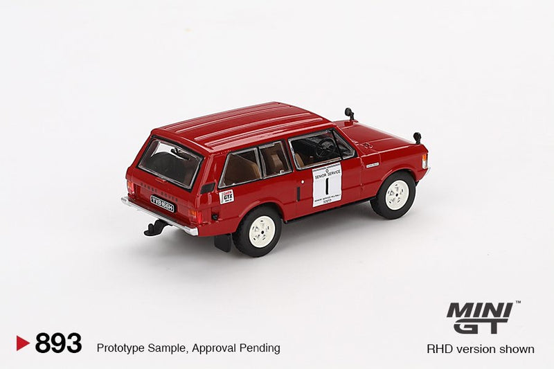 Laad de afbeelding in de Gallery-viewer, Land Rover RANGE ROVER #1 WINNAAR INTERNATIONALE HILL RALLY 1971 (RHD) MINI GT 1:64
