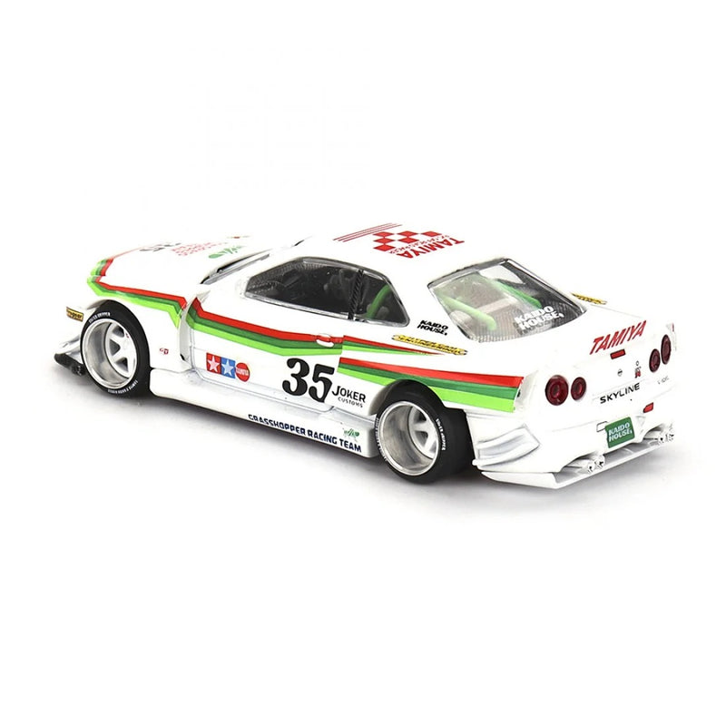 Load image into Gallery viewer, Nissan SKYLINE GT-R (R34) X TAMIYA &quot;THE GRASSHOPPER&quot; V1 1999 MINI GT 1:64
