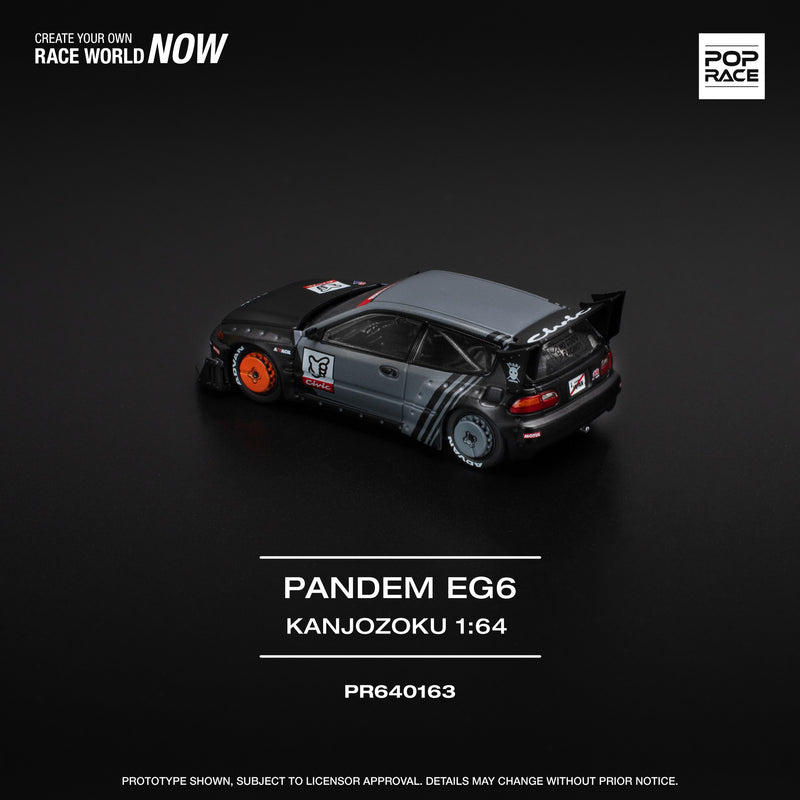 Laad de afbeelding in de Gallery-viewer, Honda Pandem Civic EG6 *Kanjozoku* Zwart/Grijs/Rood POP RACE 1:64
